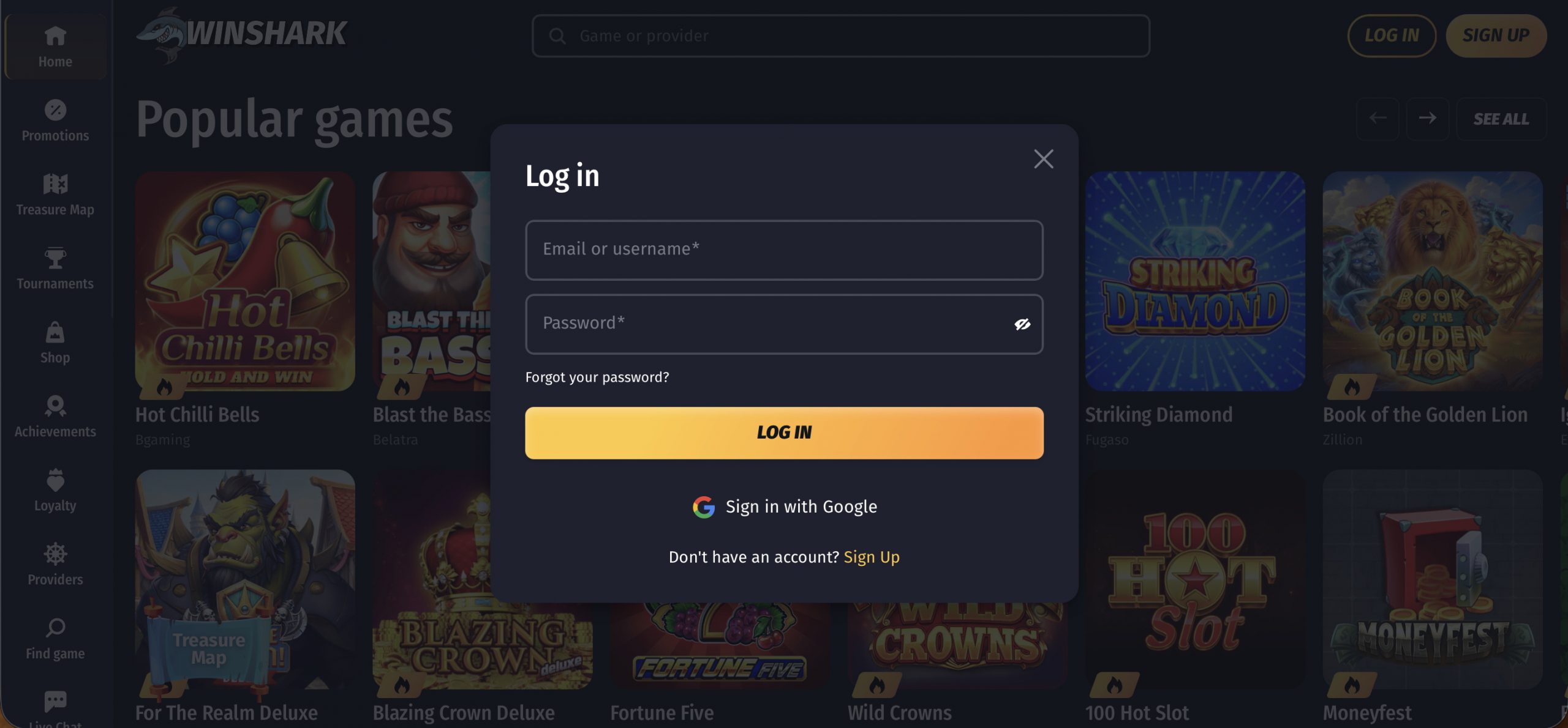 Winshark Casino – Anmeldung